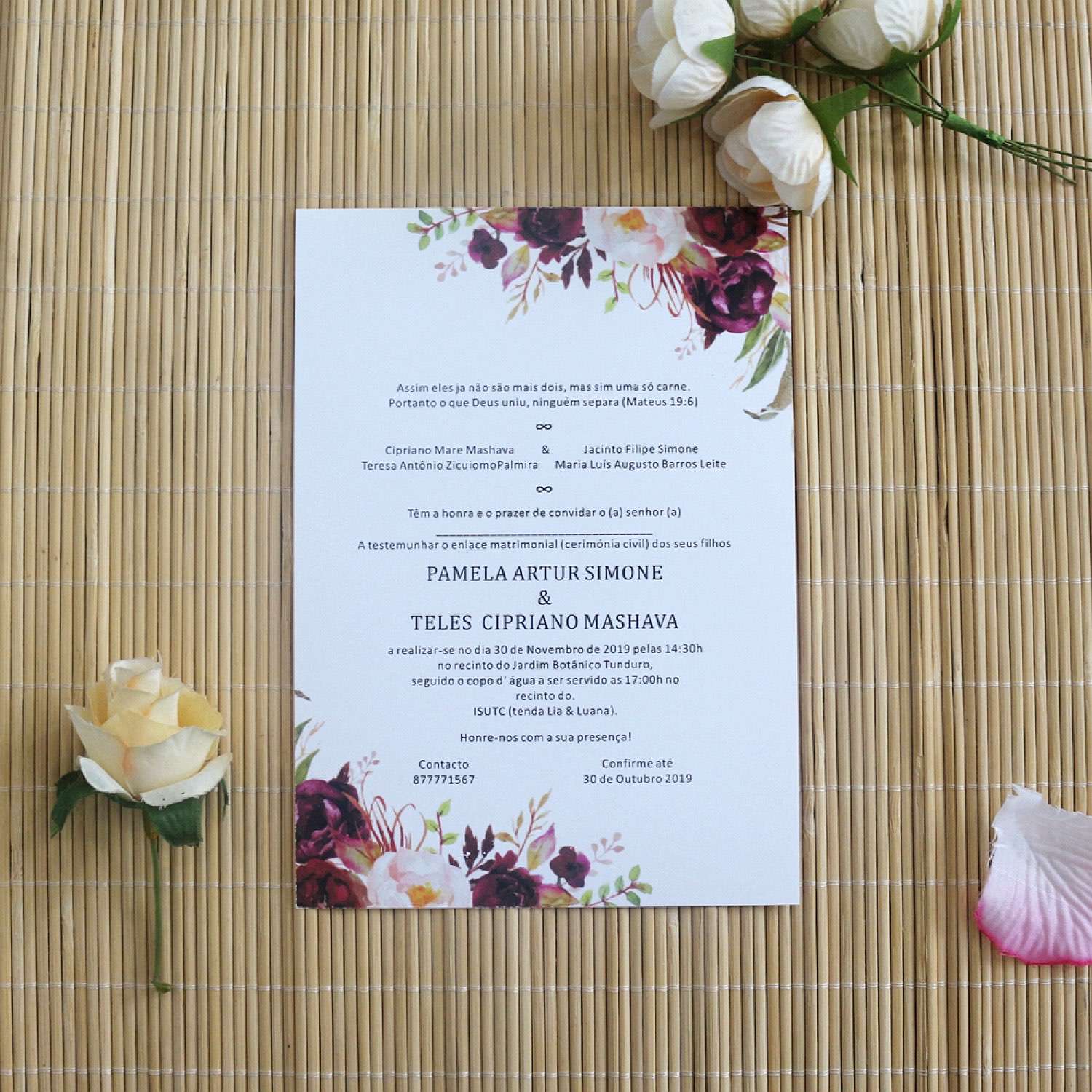 Rose Invitation Vellum Paper Simple Style Wedding Card Personalized Custom